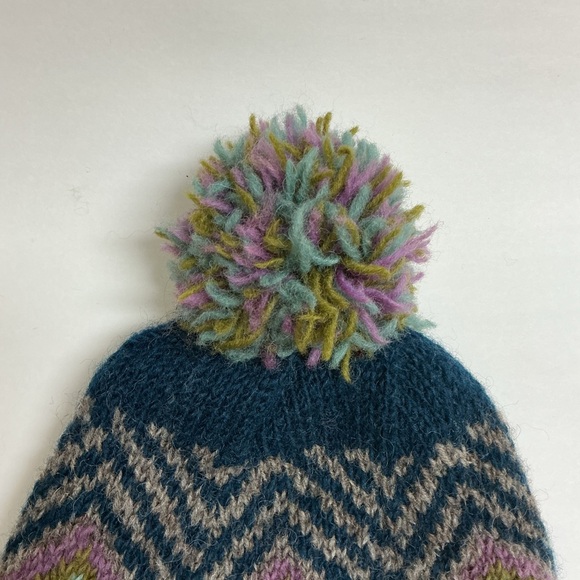 Nepal Chullo 100% Wool Hat Pom Braid Handmade Fleece Liner Knit Ski Cap Vintage - Picture 6 of 13